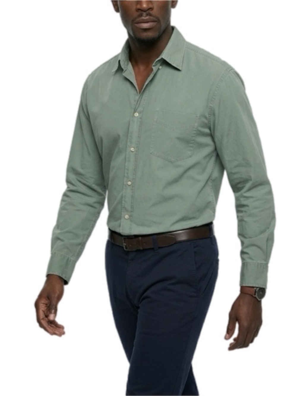 GAP Men's Long-Sleeve Button-Down Shirt Sage Green Size Large 100% Cotton